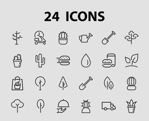  A set of Rosteniya Icons, and garden care, Vector illustration, Contains Icons such as tree, cactus, watering can, spade, flower and much more. on a white background, editable bar 480x480
