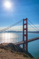 San Francisco California Golden Gate Bridge and Marin Headlands aerial view.