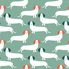Seamless pattern with German badger-dog, dachshund. Cute cartoon character. Animal print.