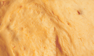 Close up raw dough texture backdrop. Free space for design. Horizontal image.