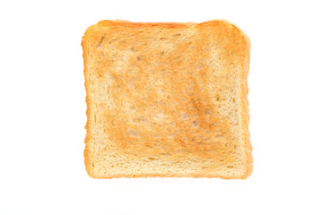 Slice of toasted bread isolated on a white background in close-up (high details)