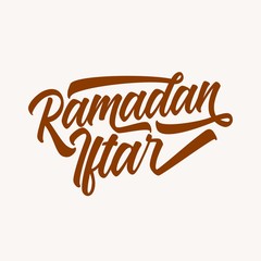 Beautiful hand lettering for Ramadan iftar party. Islamic calligraphy text isolated on brown color theme.