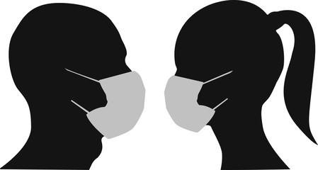 Couple two people woman and man silhouettes health medical mask