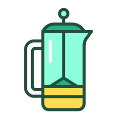 Fototapeta premium Reusable metal french press coffee and tea line color icon. Zero waste lifestyle. Outline pictogram for web page, mobile app, promo.