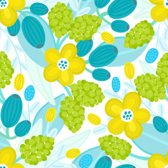 Floral seamless pattern. Hand drawn beautiful flowers. Colorful repeating background with blossom. Design for wallpaper, textiles, wrapping paper, cover notebook, header. Vector illustration, eps10
