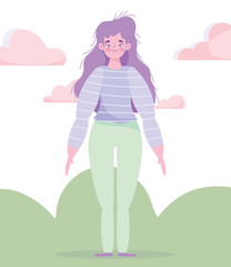 woman character cartoon standing in grass outdoor cartoon