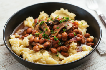 Mushroom and Bean Ragu on Mashed Potatoes