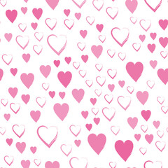Seamless romantic pattern with pink hearts. Hearts on a white background. Template for design, greeting card, valentines day, textile. Vector.