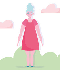 woman character cartoon standing in grass outdoor cartoon