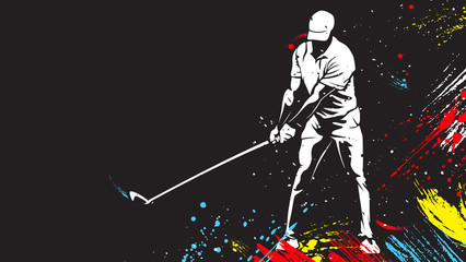 Golf player. Golf cap. Abstract isolated vector silhouette. Iink drawing golf player.
