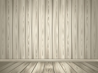 empty room with white wooden floorand wall