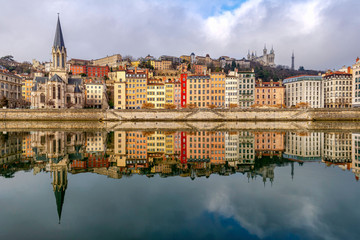 Fototapeta na wymiar George Church on the riverside of the Saone in Lyon, France