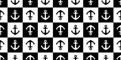 Anchor seamless pattern checked vector boat pirate helm Nautical maritime sea ocean repeat wallpaper scarf isolated tile background textured illustration textile design
