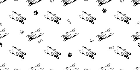 dog seamless pattern french bulldog vector sleeping pet puppy animal toy paw footprint bone ball scarf isolated repeat wallpaper tile background cartoon doodle illustration design