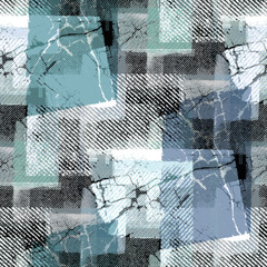 Seamless abstract pattern. Grunge print in gray, white and turquoise color. Texture.