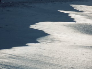waves on the sand in the evening