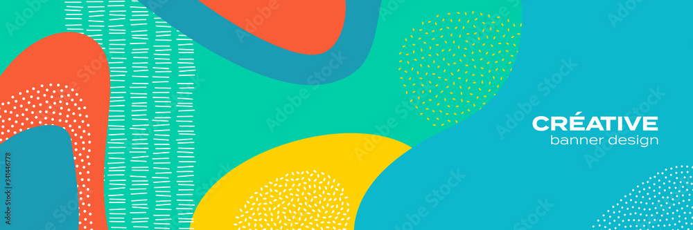 Poster Abstract fun color pattern background, cartoon doodle geometric trendy shape texture. Vector liquid fluid colors pattern for brochure cover template background design