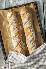 Fresh whole grain bread baguette.