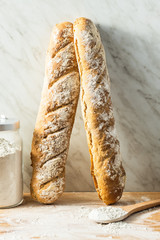 Fresh whole grain bread baguette.