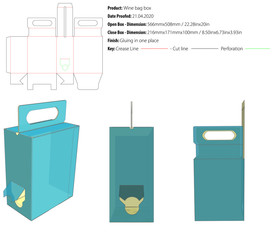 Wine bag box packaging template die cut vector