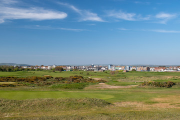 Fototapeta na wymiar View looking towards Littlehampton Links Golf Course over deserted fairways during lockdown in the UK.