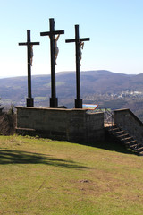 Golgota crosses, Crucifixion group, Kreuzberg, Lower Franconia, Bavaria, Germany, Europe