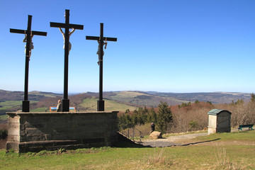 Golgota crosses, Crucifixion group, Kreuzberg, Lower Franconia, Bavaria, Germany, Europe