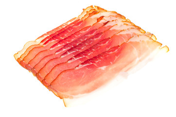 Sliced thinly smoked meat in package. Photo