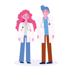 doctor male and female with stethoscope professional occupation character