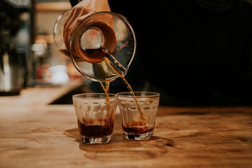 Chemex coffee brewing and serving