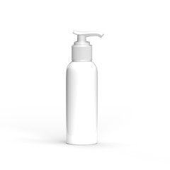 Hand sanitizer gel bottle and dispenser. 3D render. White bottle on white.