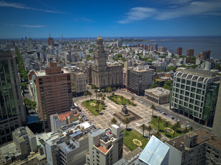 Plaza Independencia, Palacio Salvo, Aerial View of Montevideo, Uruguay. © João Martins Neto
