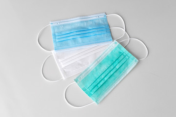 3 color medical masks show in top view 