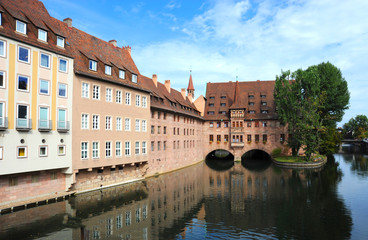 Naklejka premium On the river Pegnitz in the old town of Nuremberg, Germany.