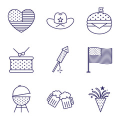 Independence day line style icon set vector design