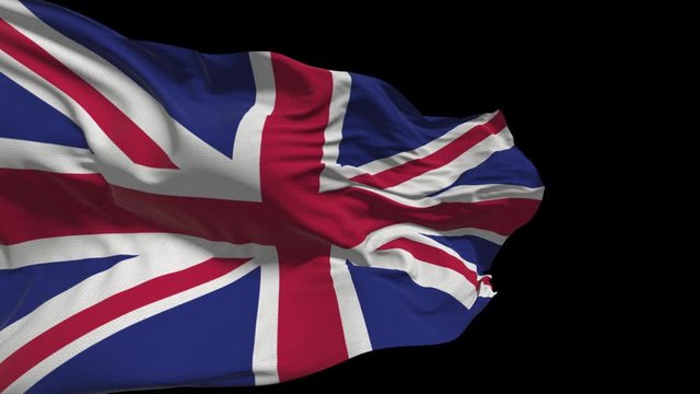 British flag flying in the wind, alpha channel, looped video,