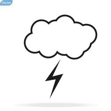 Cloud and lightning bolt vector sketch icon isolated on background. Hand drawn Cloud and lightning bolt icon. Cloud and lightning bolt sketch icon for infographic, website or app.