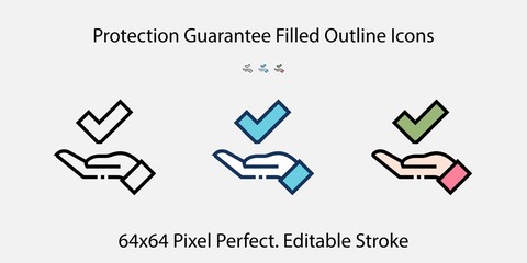 Protection Guarantee Filled Outline Icons. Colorful Linear Set Vector Line Icon. 64x64 Pixel Perfect. Editable Stroke.