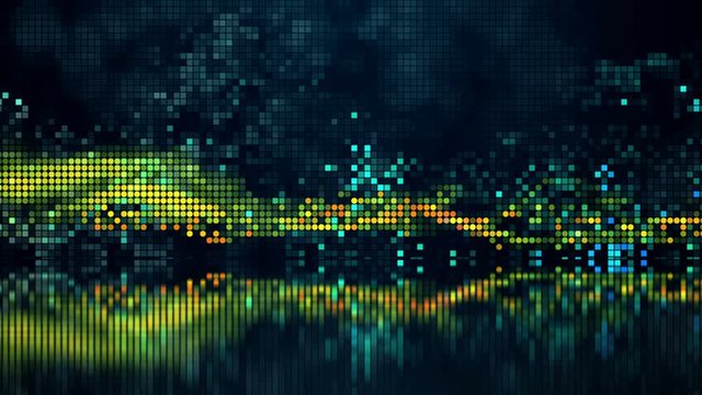Big data visualization hi-tech graph element. Abstract audio analyzer equalizer reflection background. Futuristic dynamic 4K UHD video seamless loop animation.
