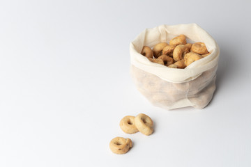 Healthy nutrition, good snack, delicious crackers, snack, in an ecological bag.