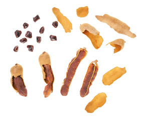 Sweet tamarind isolated on white background, top view.