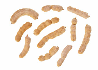 Sweet tamarind isolated on white background, top view.