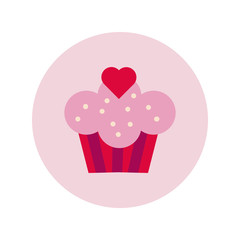 happy valentines day sweet cupcake with heart block and flat style