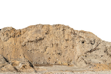 A pile of gravel and sand created by a bulldozer forming a textured berm or wall, isolated on white