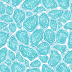 Seamless watercolor pattern composed of blue elements, circles, sea shells.