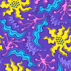 Fototapeta na wymiar vector floral and leaves seamless pattern on violet