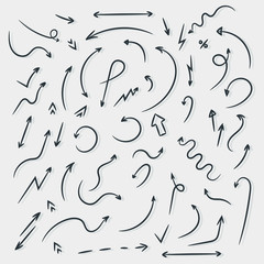 Arrows black vector. Set of hand-drawn arrows, vector graphic design. Vector illustration.