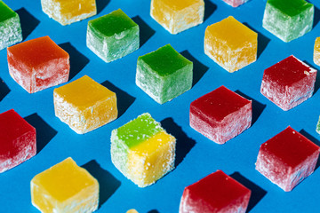 Square shaped turkish delight lokum sweets close up photo