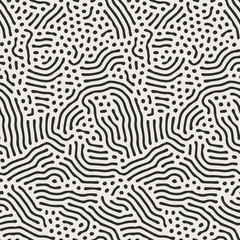 Vector seamless black and white organic lines pattern. Abstract minimalistic maze background