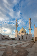 Beautiful white mosque in the city of Bolgar on the background of a beautiful blue sky